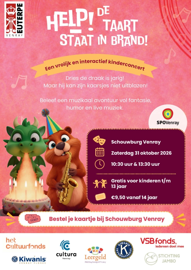 Kinderconcert &ldquo;Help, de taart staat in brand!&rdquo; 2026
